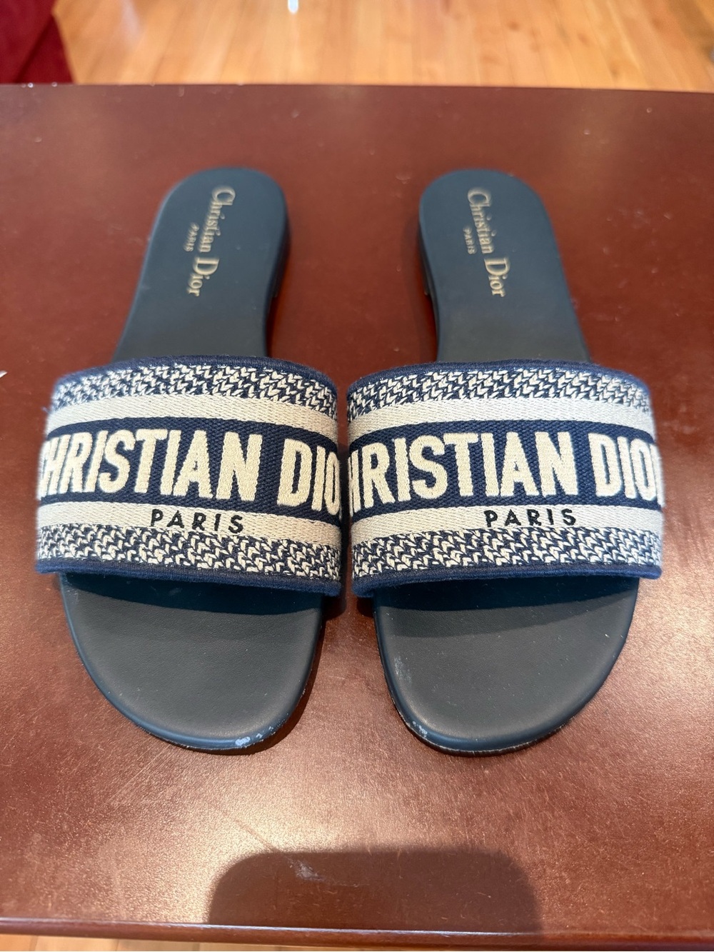 Dior Navy and Ivory Logo Slide Sandals
